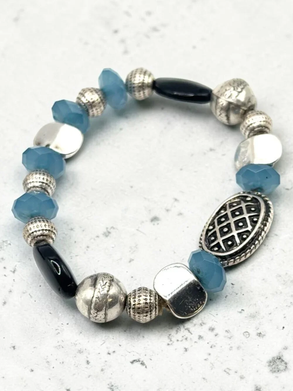 Silver-Tone Beaded Stretch Bracelets, Set of 2
